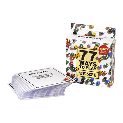 Box cover:77 Ways to play Tenzi cards. Tenzi dice not included.This deck of cards is a great add-on item to your TENZI game. It gives you 77 new and different ways to play TENZI. 