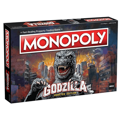 Monopoly board game with a Godzilla theme. 