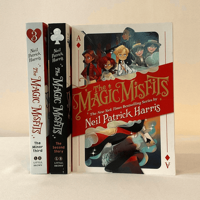 The covers of "The Magic Misfits"  series by Neil Patrick Harris, including "The Minor Third", "The Second Story", and the self-titled "The Magic Misfits". 