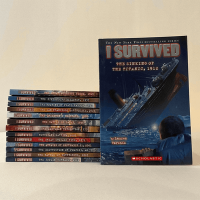 Covers of "I Survived " series by Lauren Tarshis.