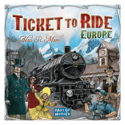 Box cover for "Ticket to Ride Europe" by Alan R. Moon and Days of Wonder.