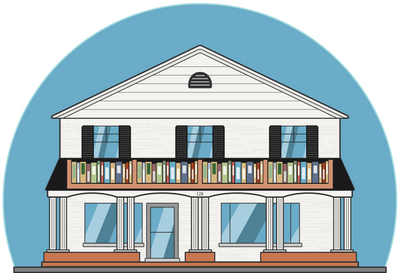 Graphic illustration of Barrel of Books and Games in downtown Mount Dora