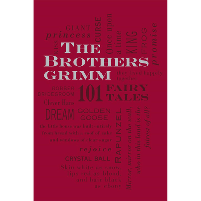 Cover of "The Brothers Grimm 101 Fairy Tales" with word cloud.