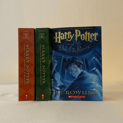 Covers of "The Harry Potter Series" by J.K. Rowling.