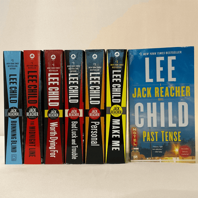 Covers of "The Jack Reacher" series by Lee Child.