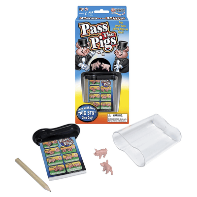 "Pass the Pigs: Try your luck using pigs as dice!" game is for ages 7 and up and 2 or more players. 